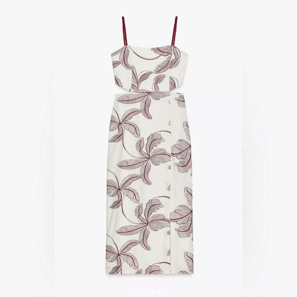 Zara Floral Embroidered Cut Out Midi Braided Straps Resort Wear Dress (Small) - Picture 9 of 11